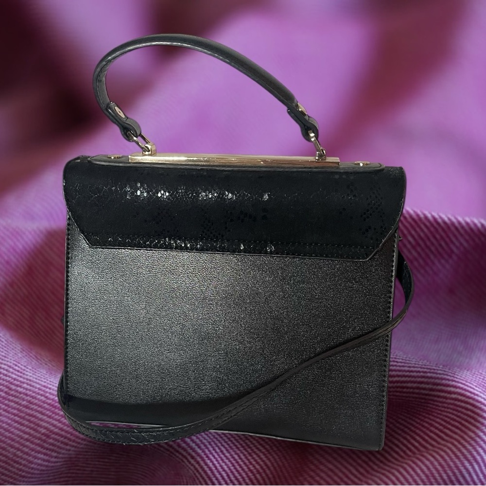 Dune London Black Faux Leather Reptile Embossed Structured Satchel Crossbody - Picture 2 of 15